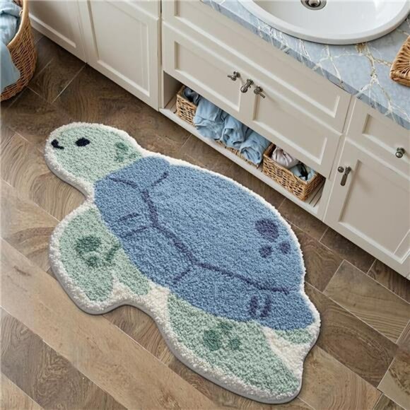 Blue Sea Turtle Bathroom Rug Non Slip Bath Mat Plush Absorbent Washable Floor Ca - Picture 5 of 7